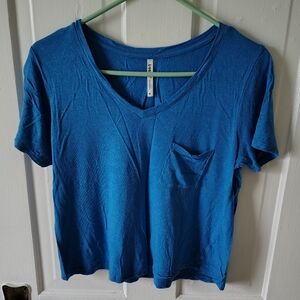 Tresics Women's Medium Light Blue Cropped Short-sleeve Top With Pocket